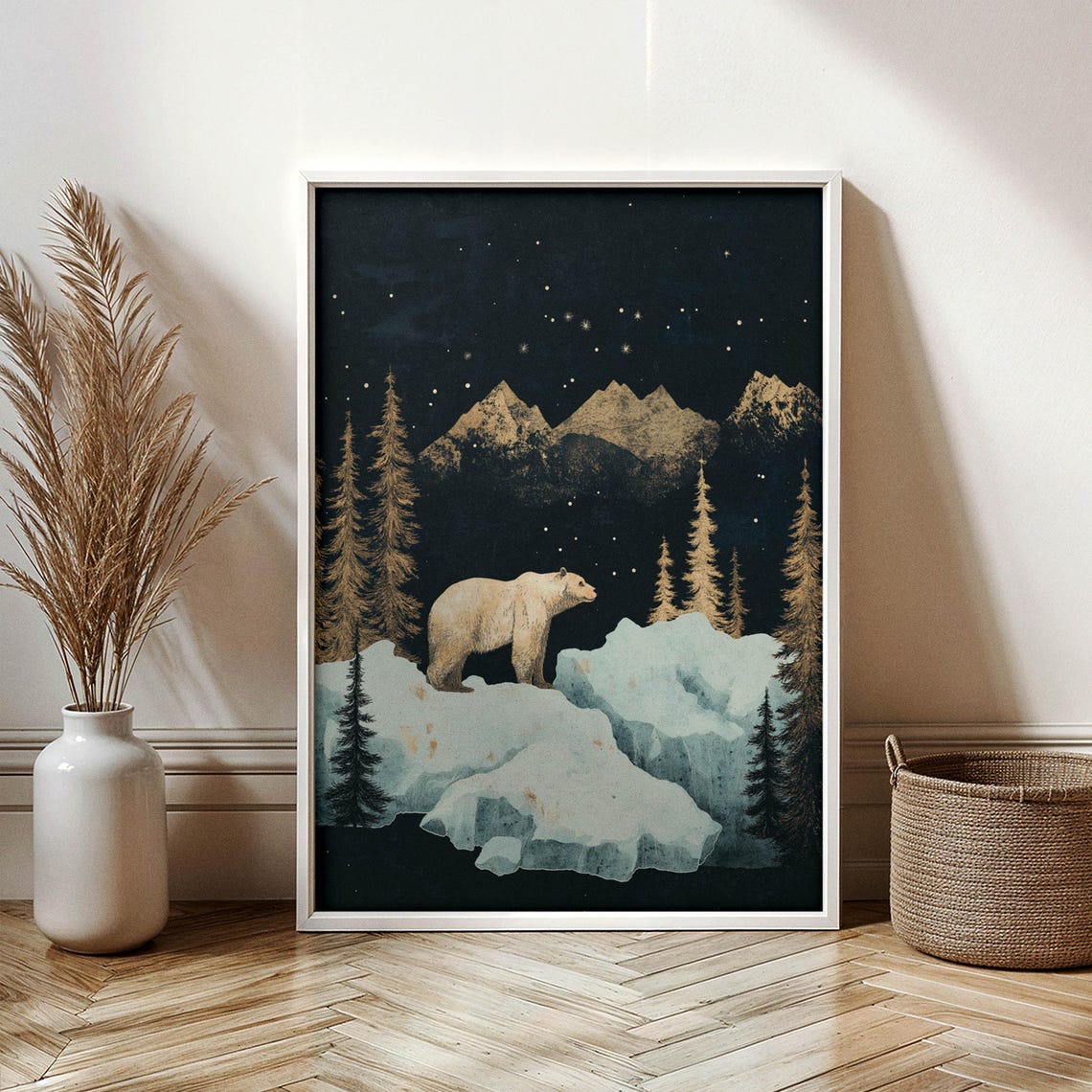 Polar Bear Arctic Ice Night Stars Winter Wilderness Wall Art