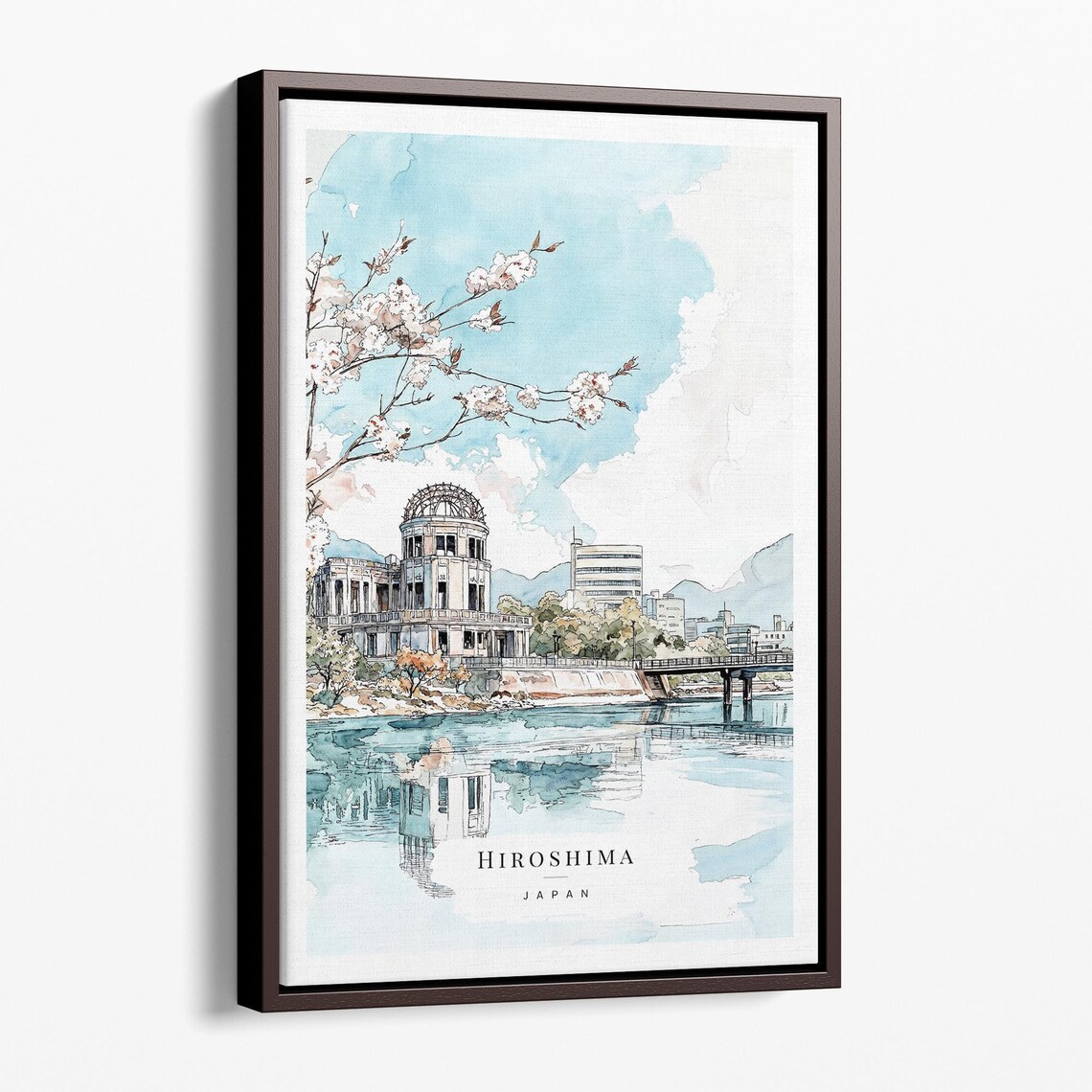 Hiroshima Watercolor Canvas Art Print Framed Cityscape Wall Decor