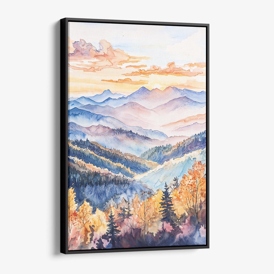 Blue Ridge Mountains Sunrise Watercolor Landscape Nature Poster