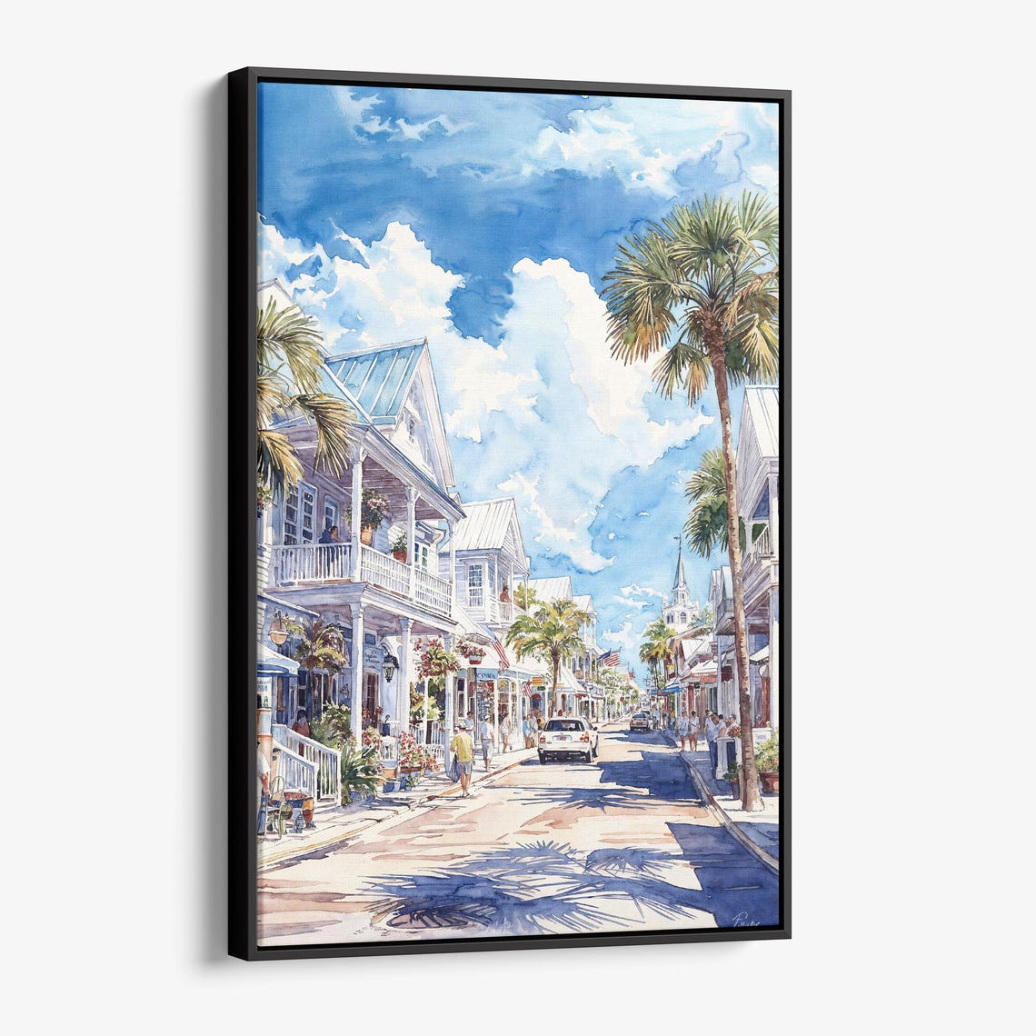 Key West Duval Street Watercolor Tropical Palms Florida Poster