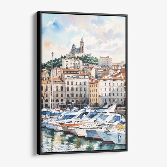 Marseilles Canvas Print Watercolor Coastal Cityscape Wall Art