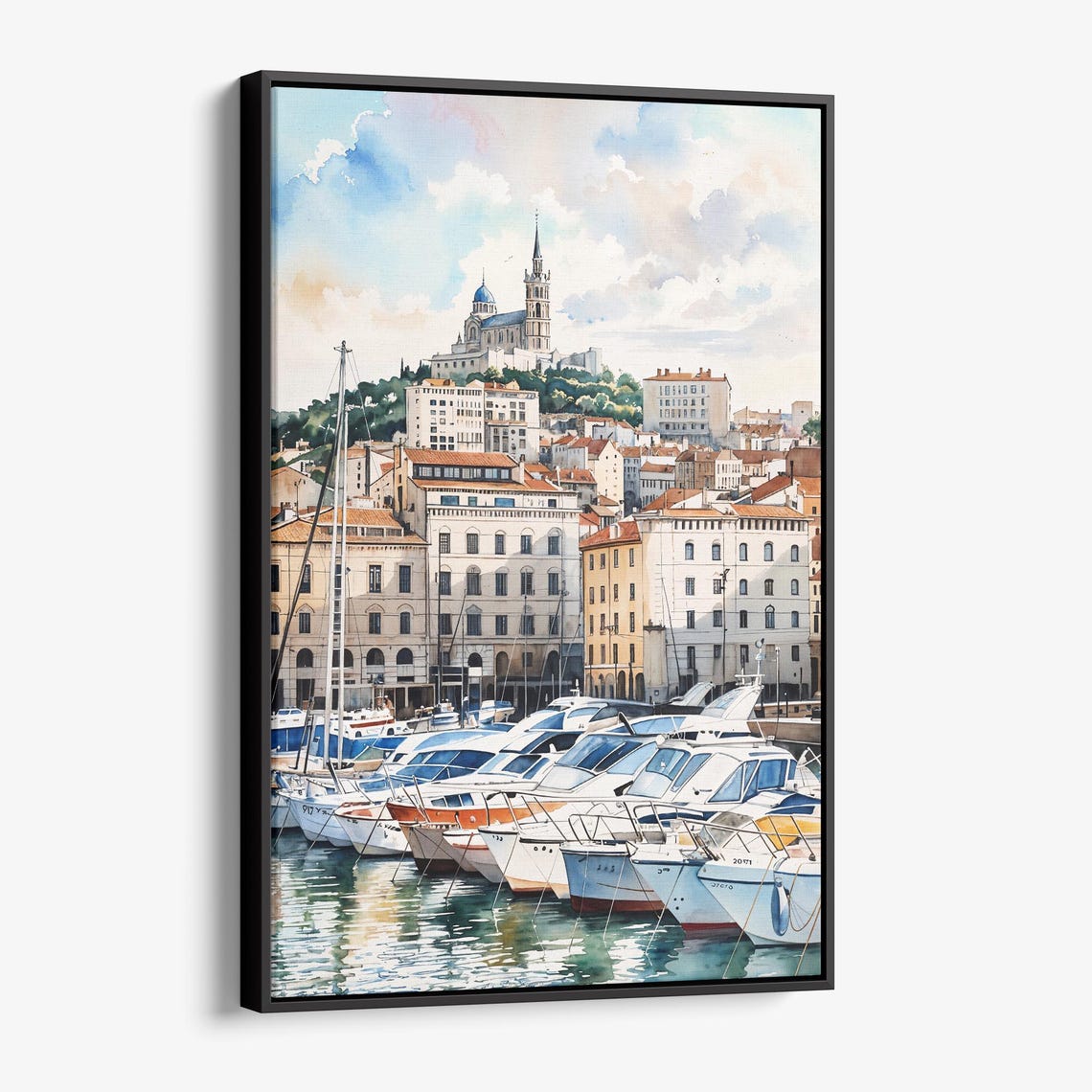 Marseilles Canvas Print Watercolor Coastal Cityscape Wall Art