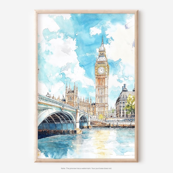 London Big Ben Watercolor Style Art Print