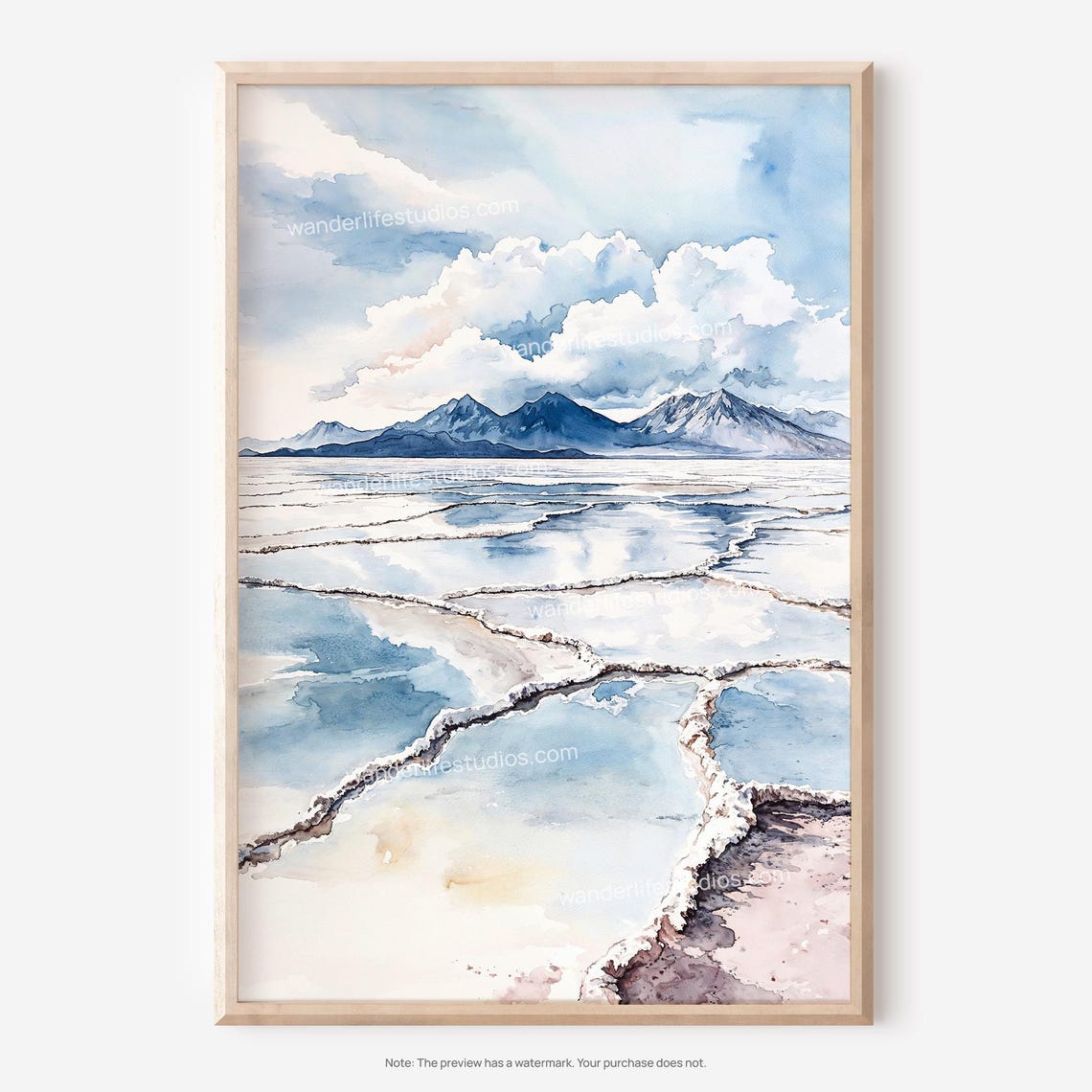 Salar De Uyuni Bolivia Salt Flats Watercolor Desert Sky Poster