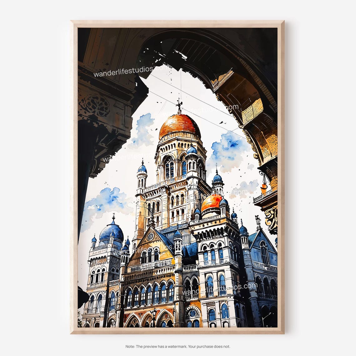 Historic Domed Landmark Through Stone Arch Watercolor Art Poster