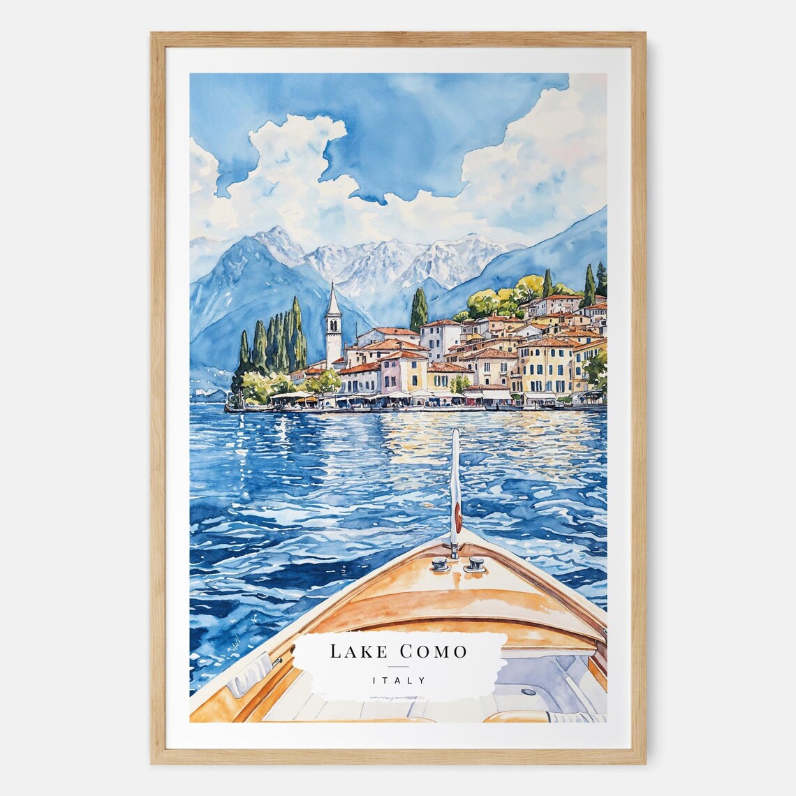Lake Como Watercolor Travel Poster, Italy Art Print