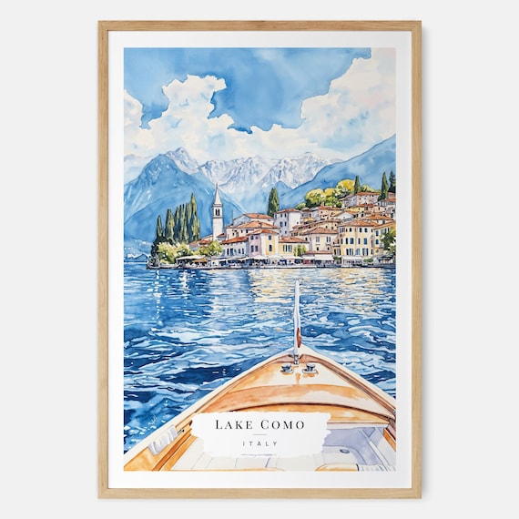 Lake Como Watercolor Travel Poster, Italy Art Print