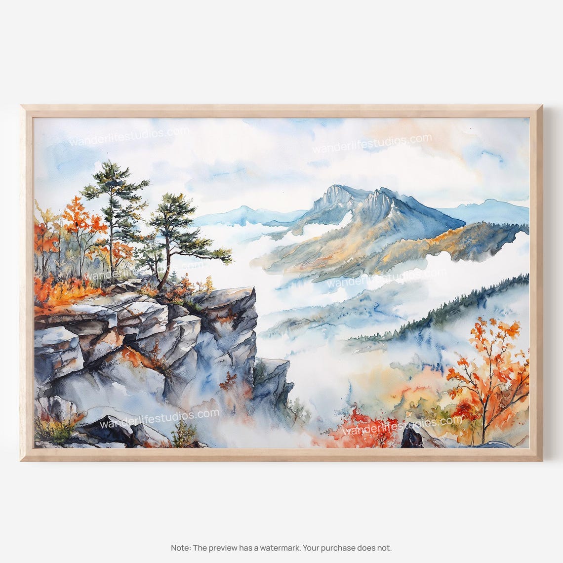 Shenandoah National Park Watercolor Misty Blue Ridge Mountain Poster