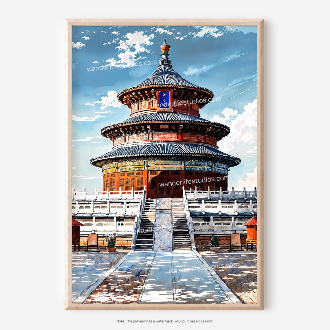 Beijing Temple of Heaven Watercolor Chinese Temple Art Poster
