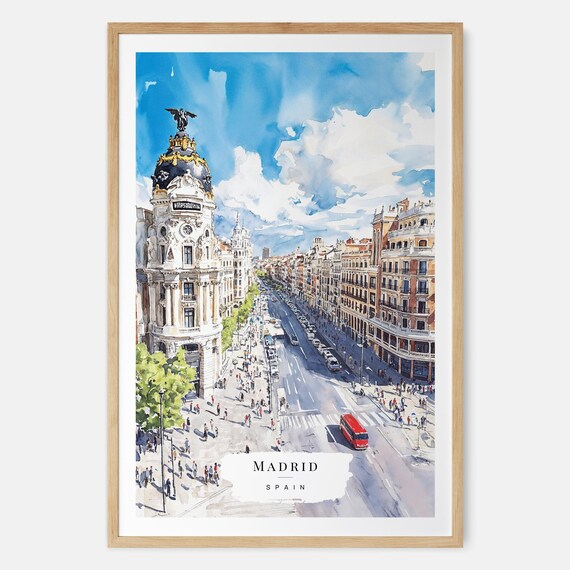 Madrid Cityscape Watercolor Art Print Spain City Wall Travel Gift Moving New Home Housewarming