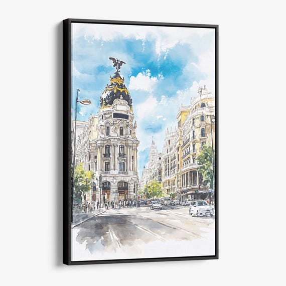 Madrid Watercolor Canvas Print Cityscape Wall Art