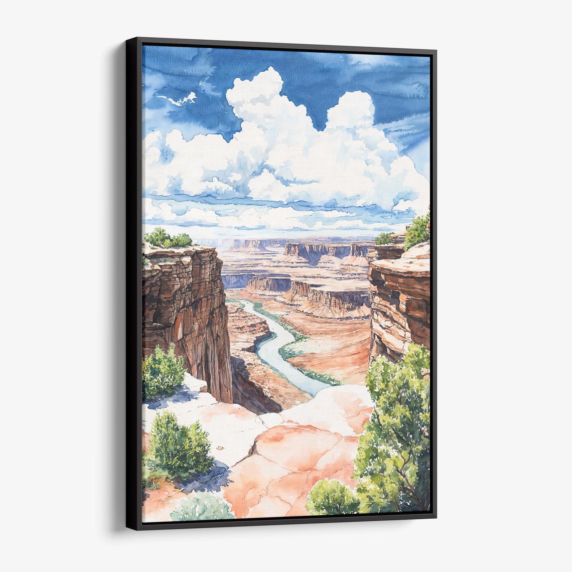 Canyonlands Red Desert River Watercolor Canyon Vista Art Poster