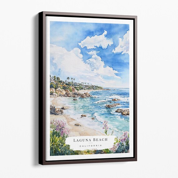 Laguna Beach California Watercolor Rocky Shoreline Seascape Poster Art