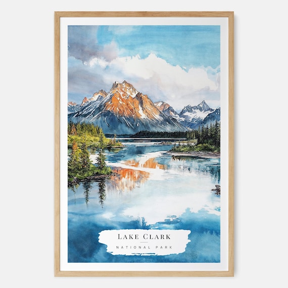 Lake Clark National Park Alaska Mountain Lake Reflection Watercolor Poster