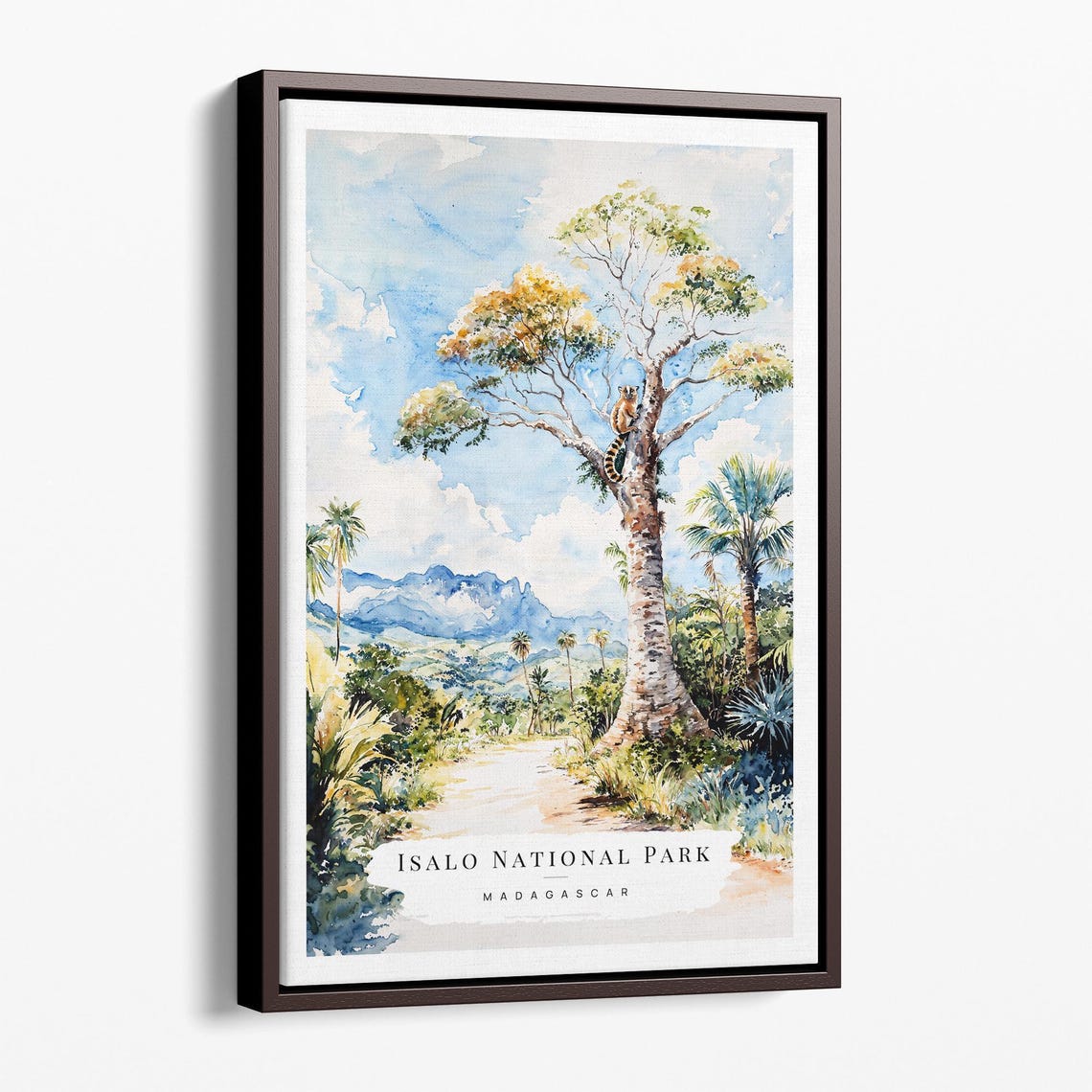 Isalo National Park Madagascar Baobab Lemur Watercolor Poster