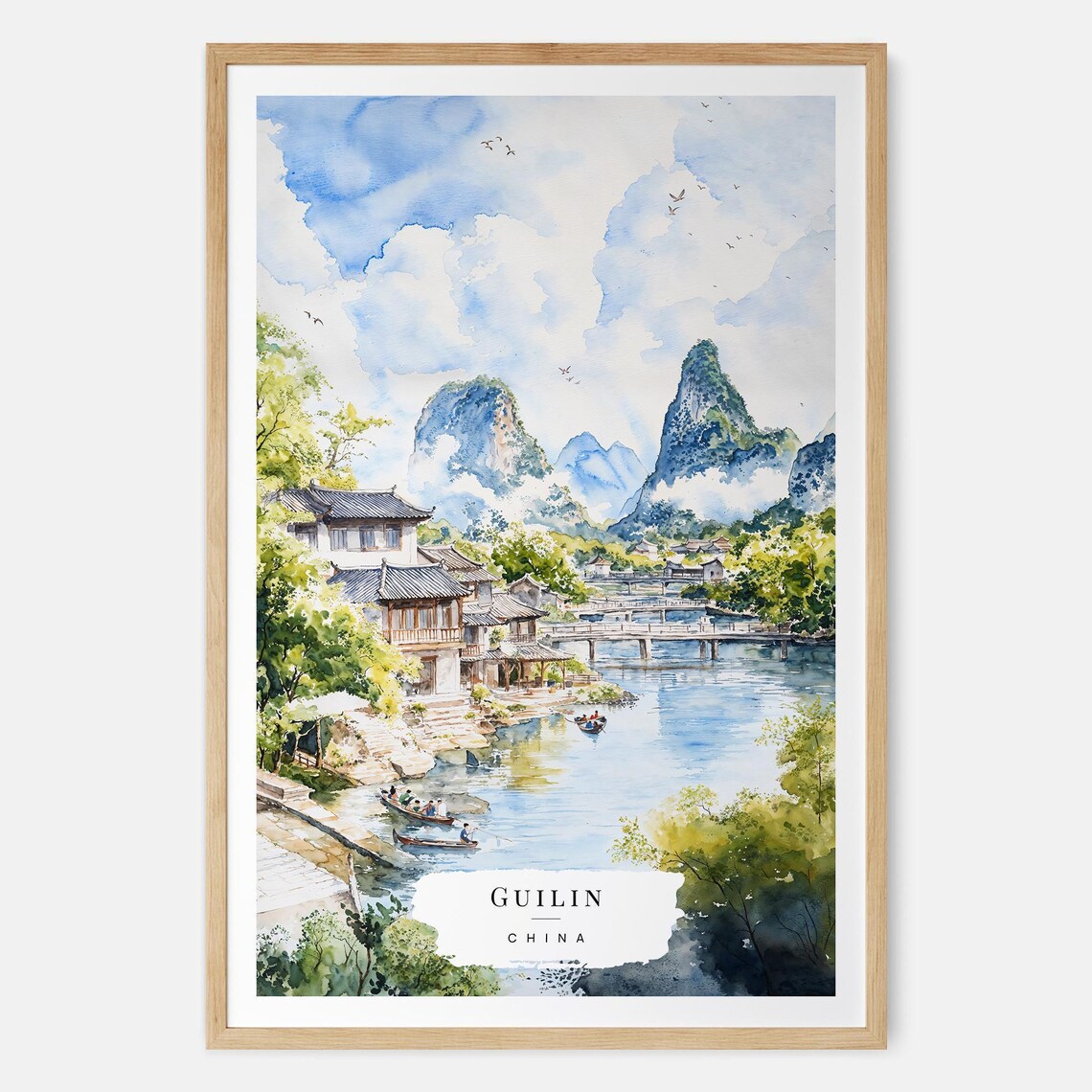 Guilin Watercolor Art China Landscape Poster