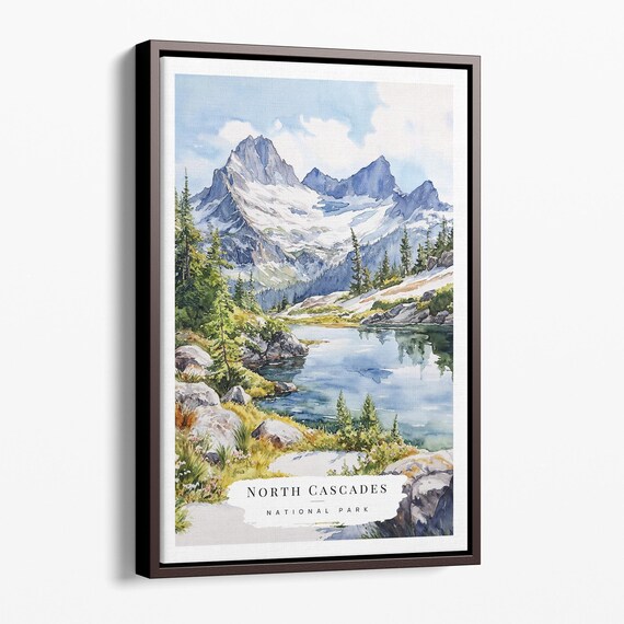 North Cascades National Park Watercolor Mountain Lake Poster