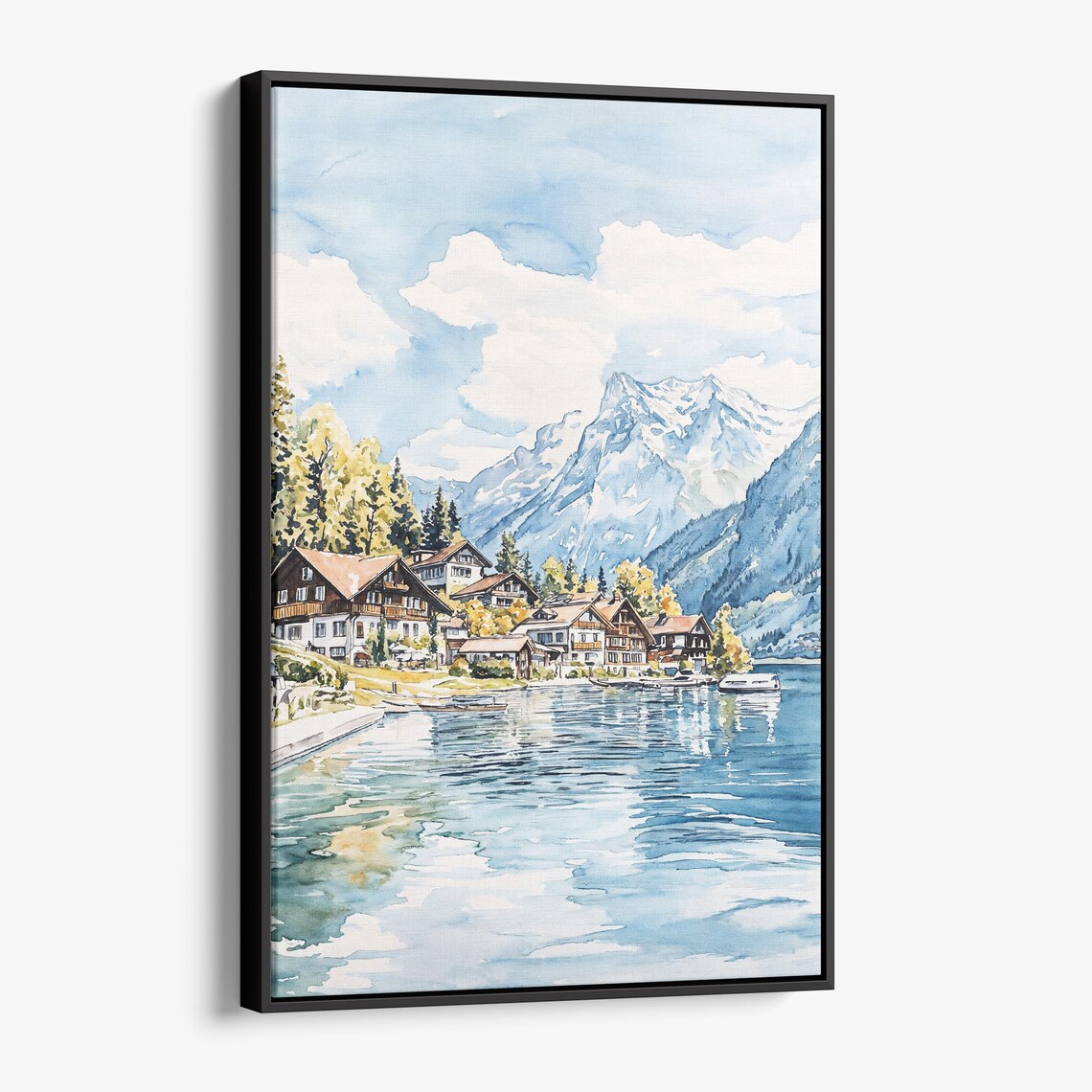Brienz Switzerland Alpine Lake Village Scenic Watercolor Poster