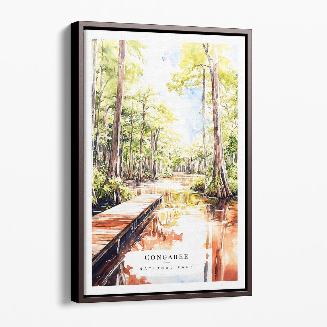 Congaree National Park Boardwalk Swamp Forest Watercolor Wall Art