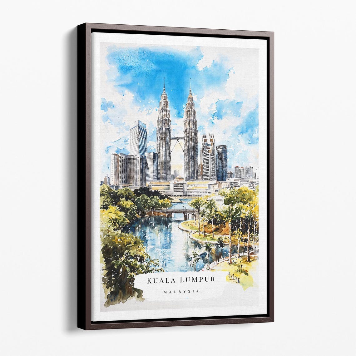 Kuala Lumpur Malaysia Watercolor Petronas Towers Travel Poster