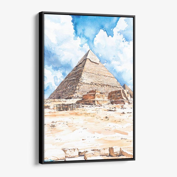 Pyramids Of Giza Canvas Print Egyptian Landmark Watercolor Wall Art
