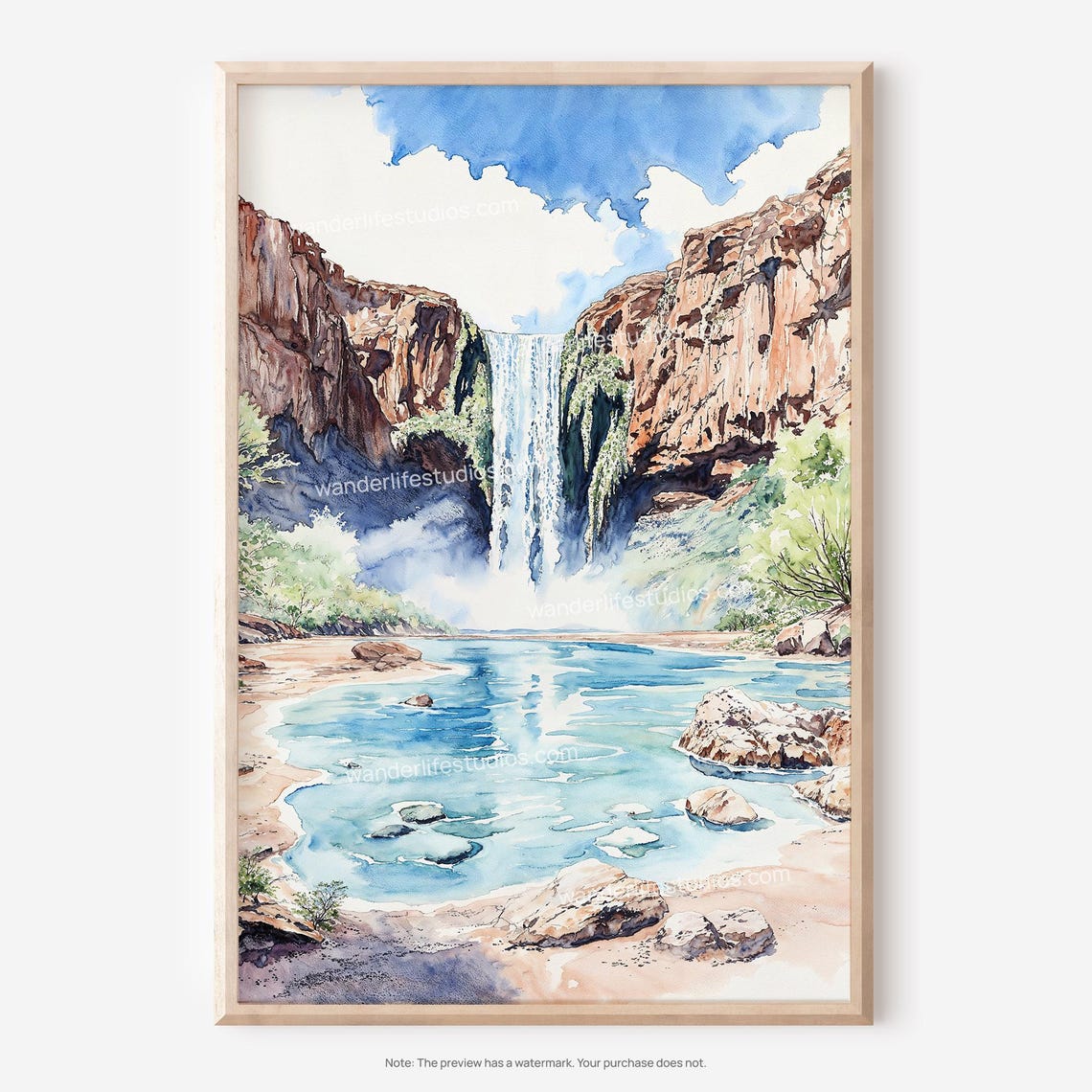 Havasu Falls Grand Canyon Turquoise Waterfall Watercolor Poster