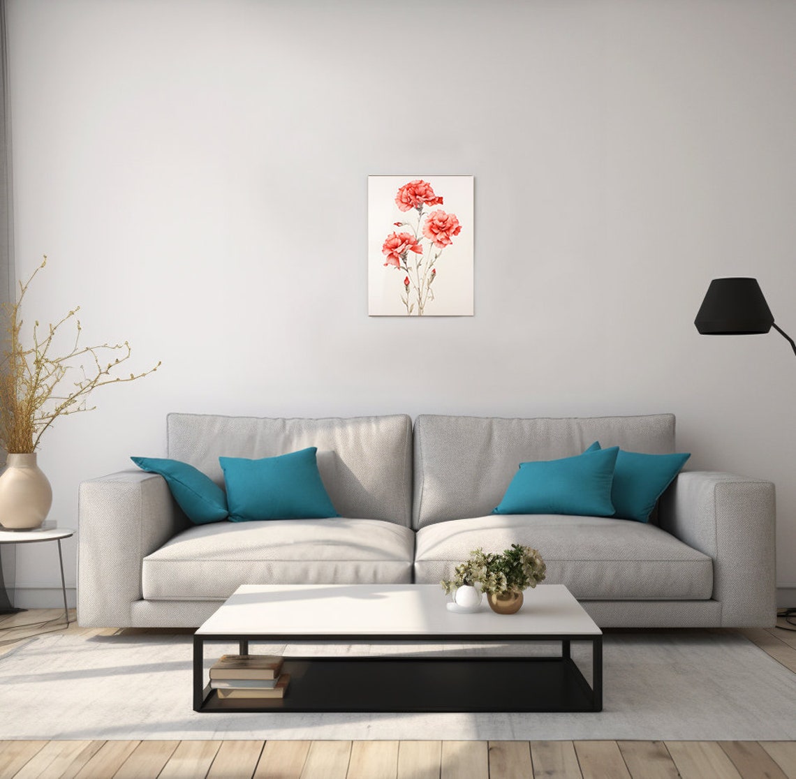 Pink Carnation Blooms Watercolor Botanical Pink Flowers Garden Poster - Image 2