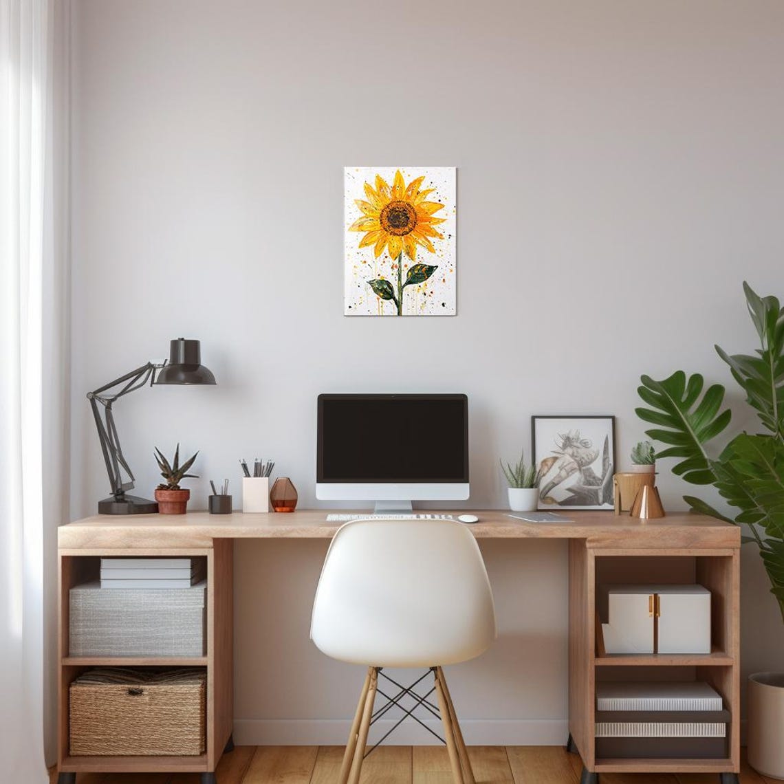 Sunflower Bold Acrylic Paint Splatter Modern Floral Wall Art Poster - Image 2