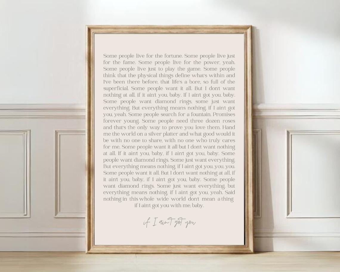If I Aint Got You Love Song Lyrics Minimalist Romantic Poster