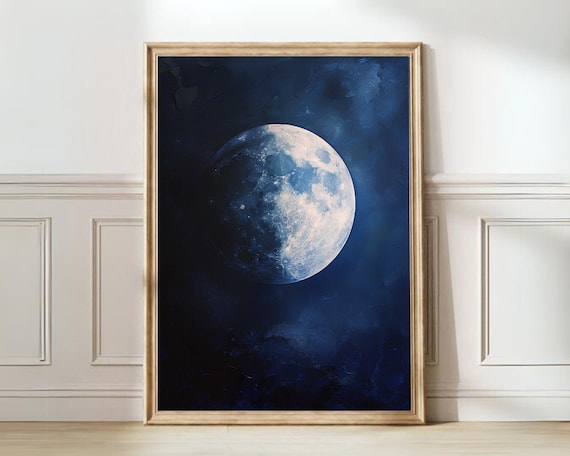 Moon Poster, Moody Night Sky Minimalist Art Print