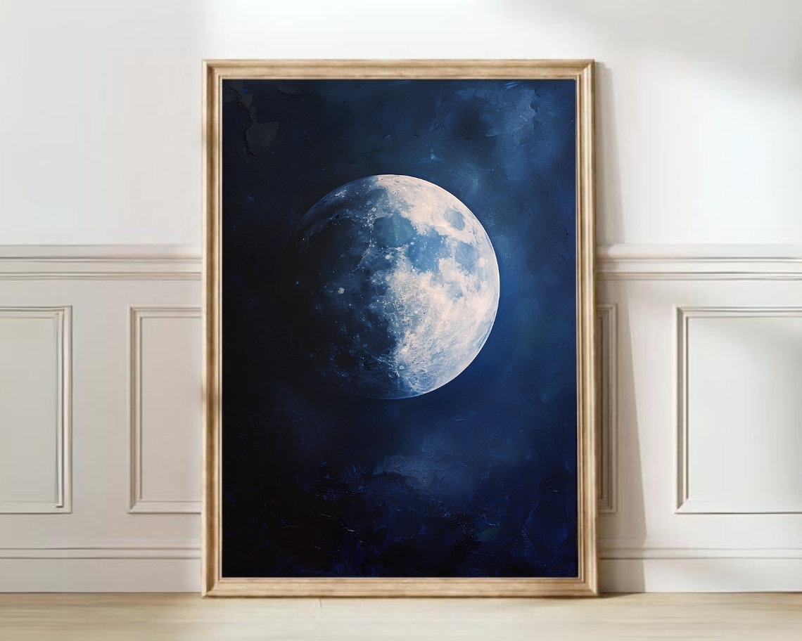 Moon Poster, Moody Night Sky Minimalist Art Print
