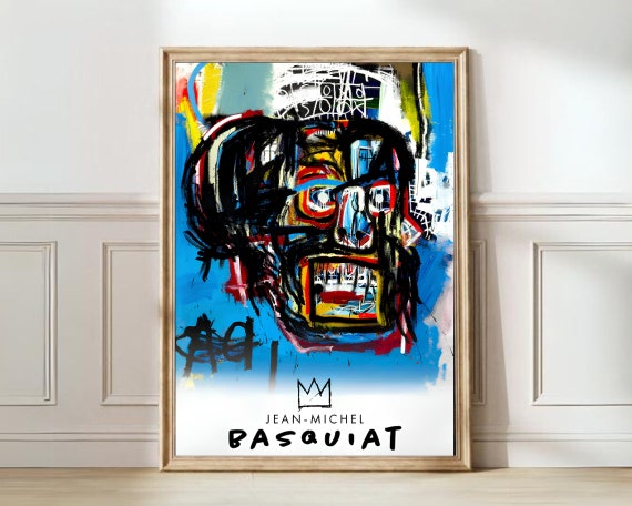 Basquiat Print Jeanmichel Basquiat Poster Untitled Exhibition Poster Blue Wall Art Maximalist Print Expressionist Print