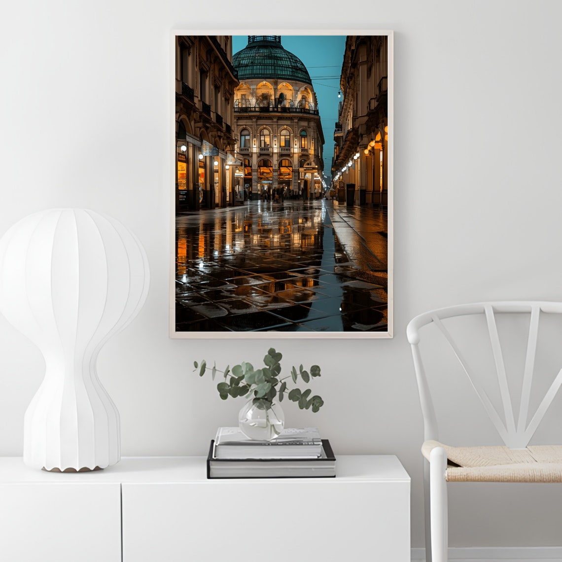 Milan Galleria Night Rain Blue Hour Arcade Italy Travel Poster - Image 2