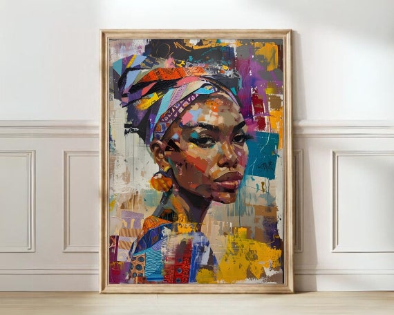 Eclectic Woman Painting Pop Art Large Wall Art Maximalist Painting Street Art Loft Wall Art Black Woman Portrait Printable Wall Art