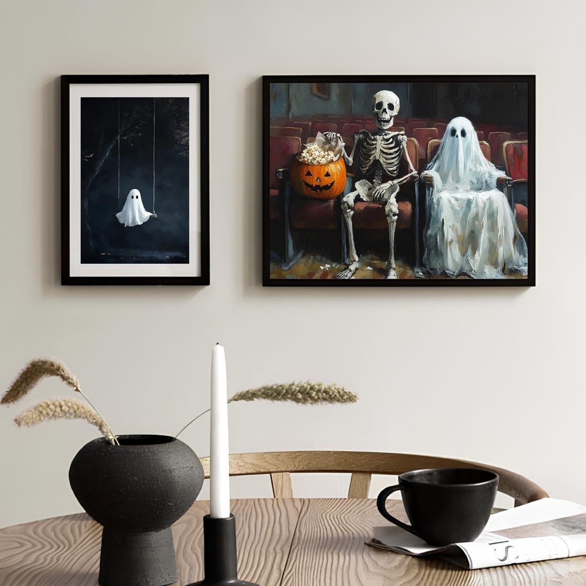Skeleton And Ghost Watching Movie At Cinema Halloween Night Poster - Image 3