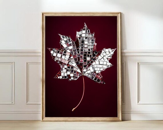 Disco Ball Maple Leaf Burgundy Fall Autumn Botanical Wall Art