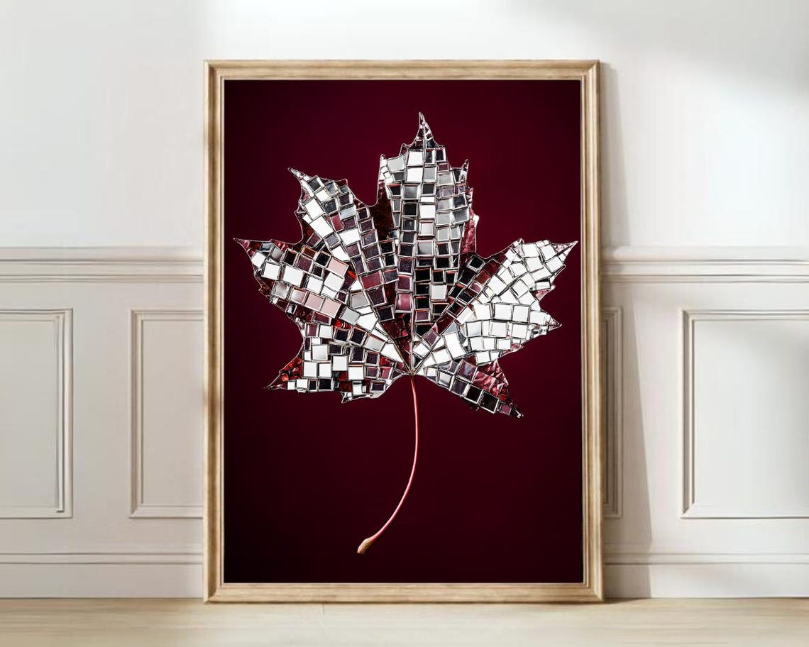 Disco Ball Maple Leaf Burgundy Fall Autumn Botanical Wall Art
