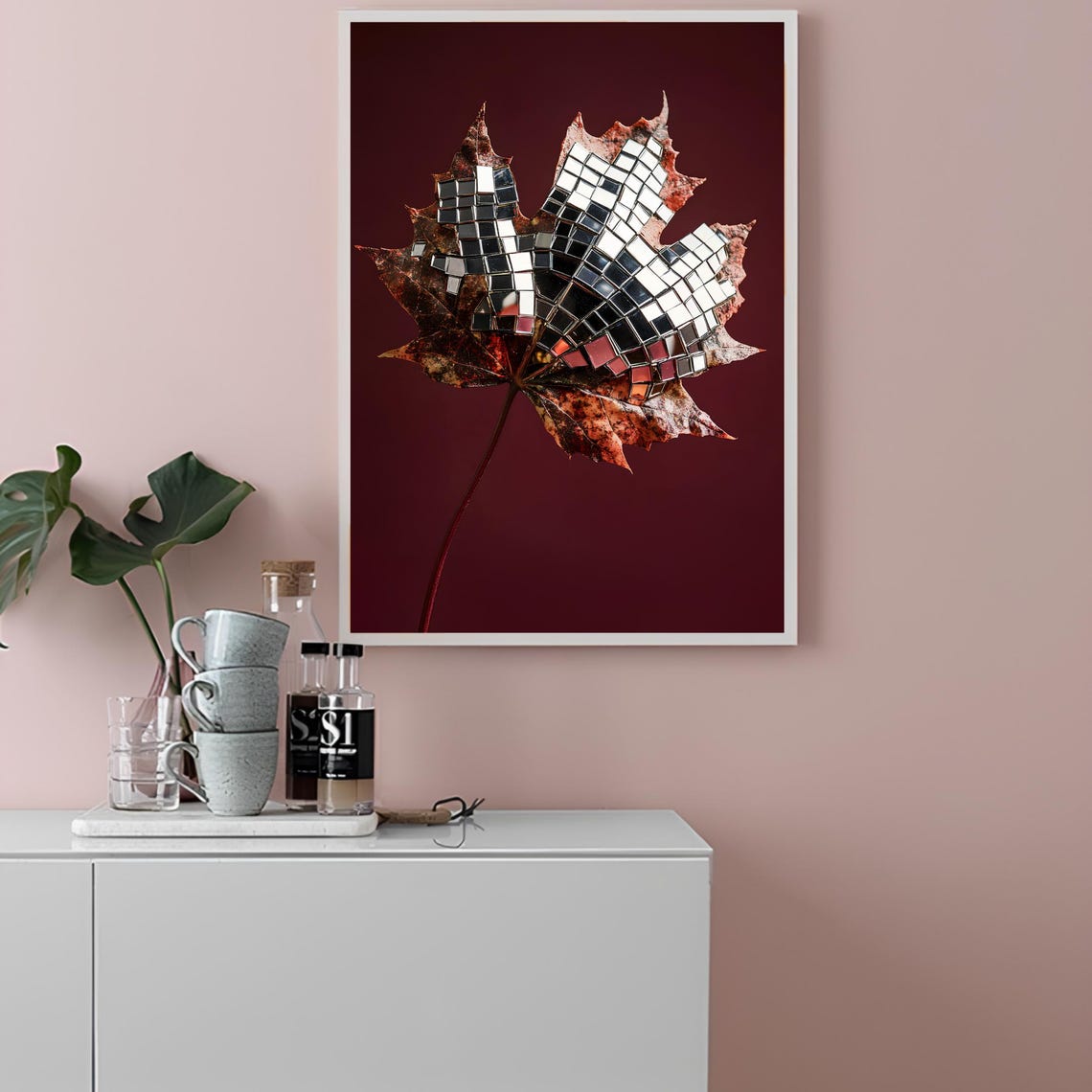 Disco Ball Maple Leaf Burgundy Trendy Modern Fall Decor Poster - Image 2