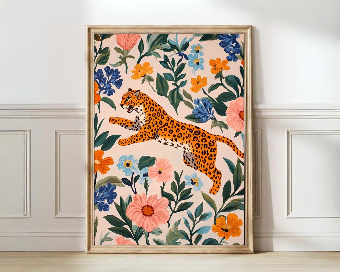 Lucky Tiger Japanese Tiger Print, Floral Poster