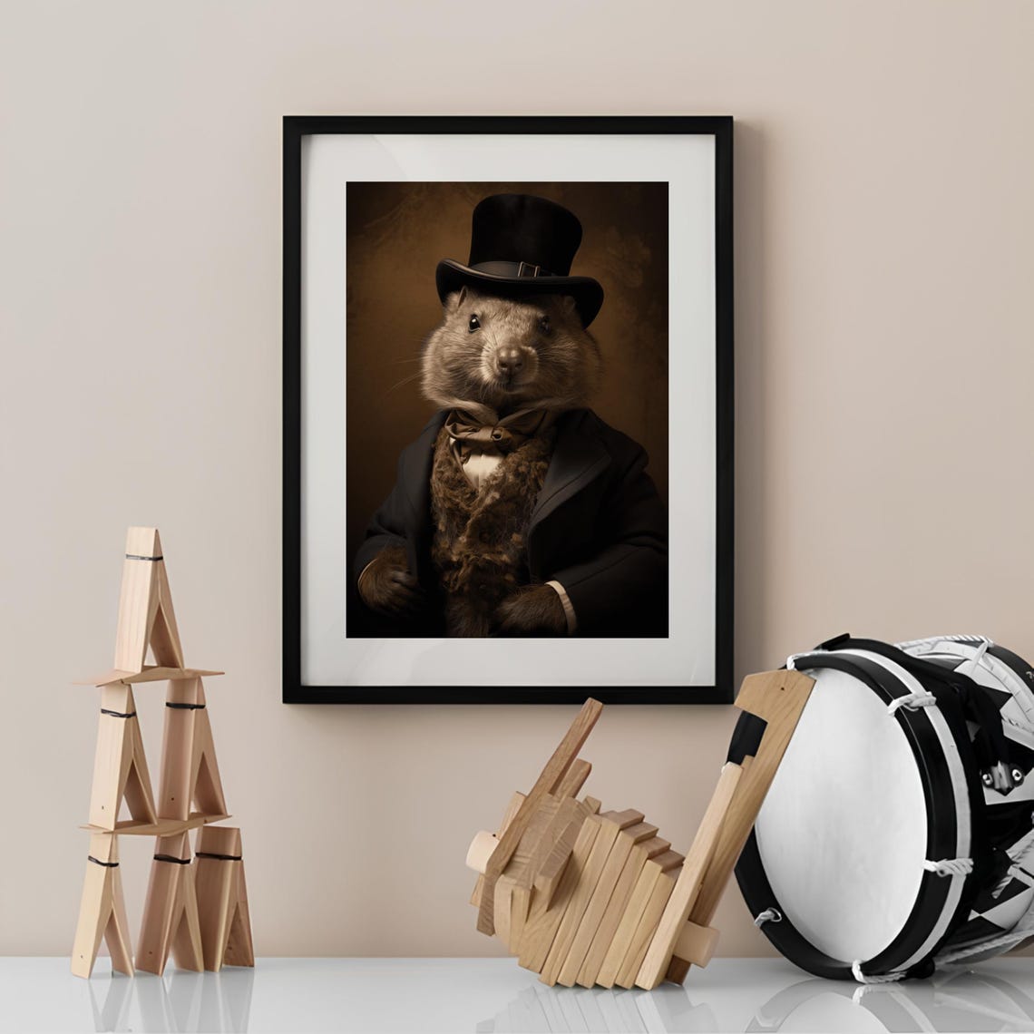 Victorian Gentleman Quokka in Top Hat and Tailcoat Portrait Poster - Image 3
