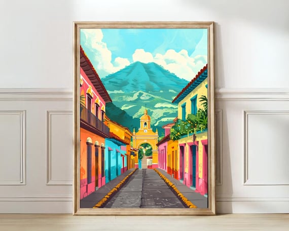 Guatemala Travel Poster, Floral Nostalgia Art Print