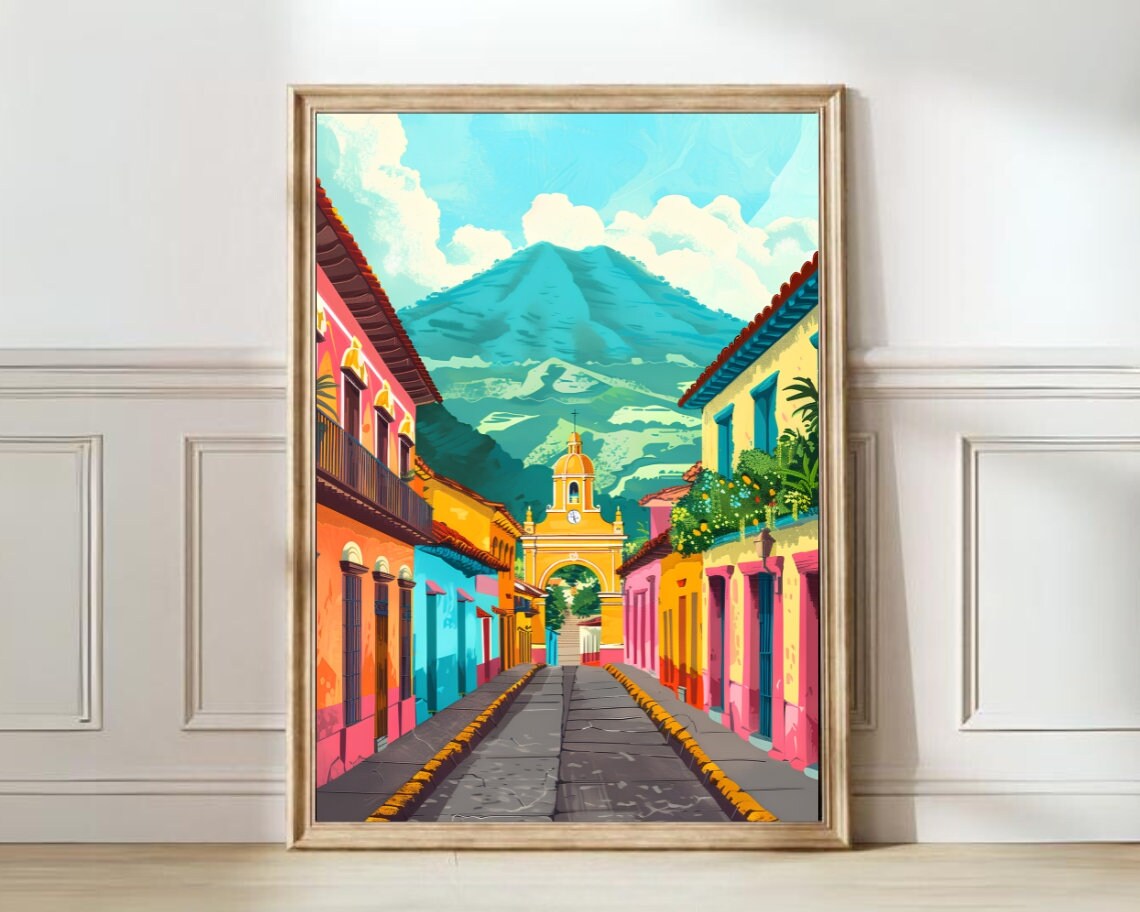 Guatemala Travel Poster, Floral Nostalgia Art Print
