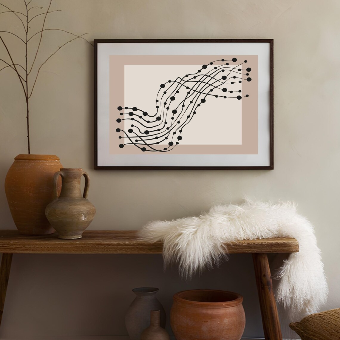 Abstract Music Staff Dotted Lines Minimalist Beige Art Poster - Image 2