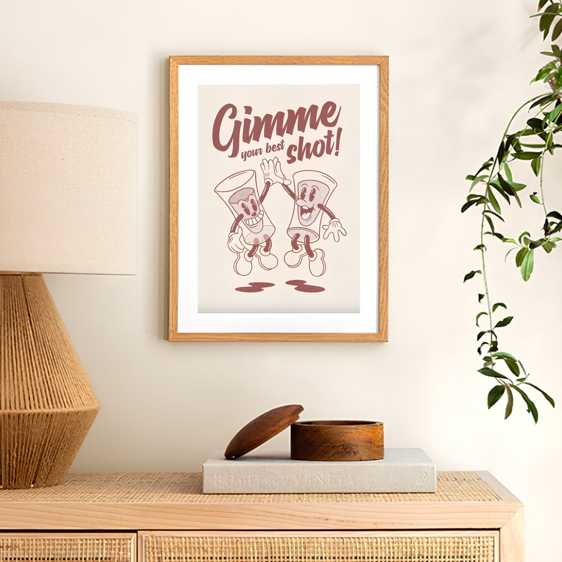 Gimme Your Best Shot Retro Cartoon Shot Glasses Bar Decor Poster - Image 2