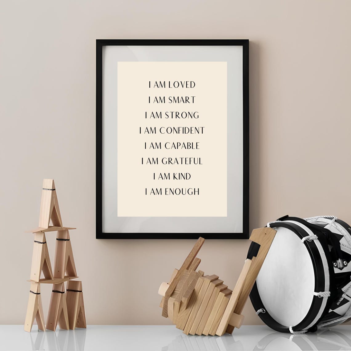 I Am Loved I Am Smart Positive Affirmation Quote Minimalist Poster - Image 3