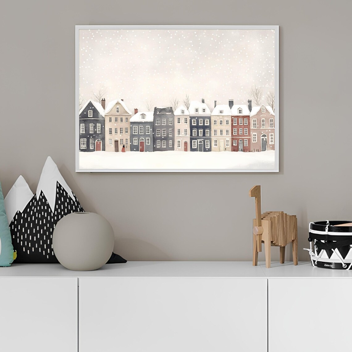 Copenhagen Winter Snow Covered Houses Illustration Art Poster - Image 2