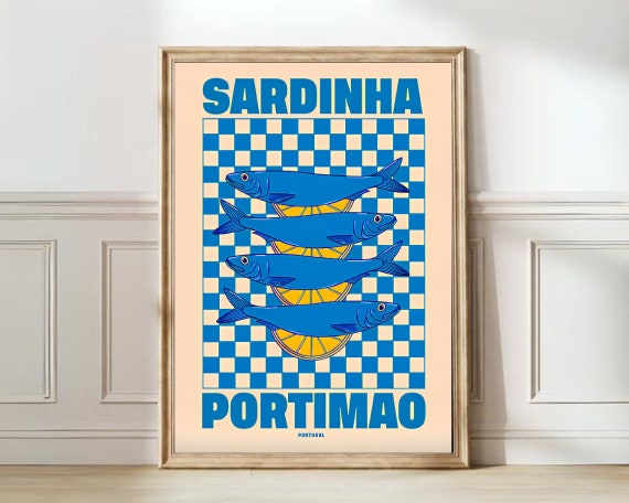 Sardines Tin Vintage Poster, Eclectic Kitchen Art