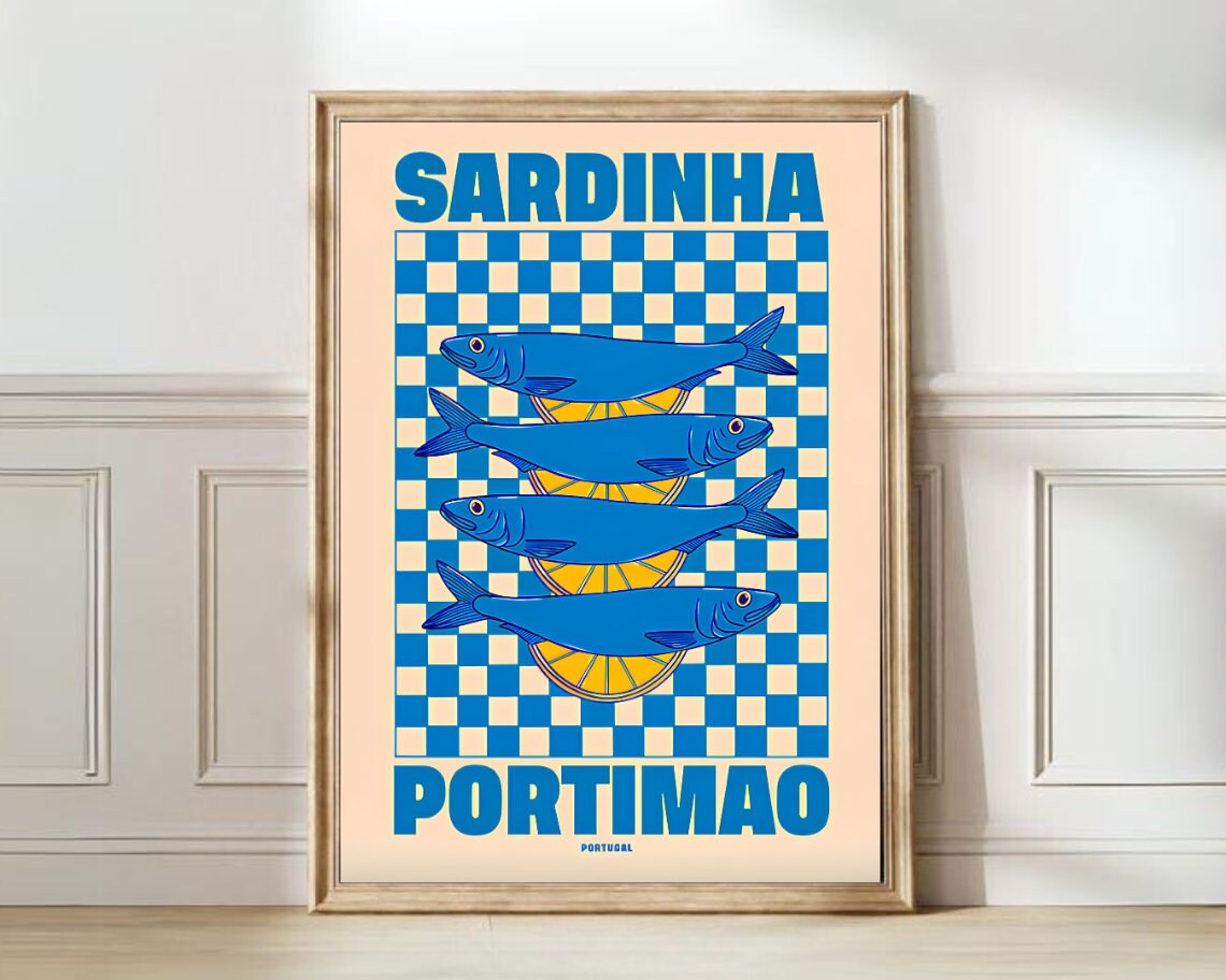 Sardines Tin Vintage Poster, Eclectic Kitchen Art