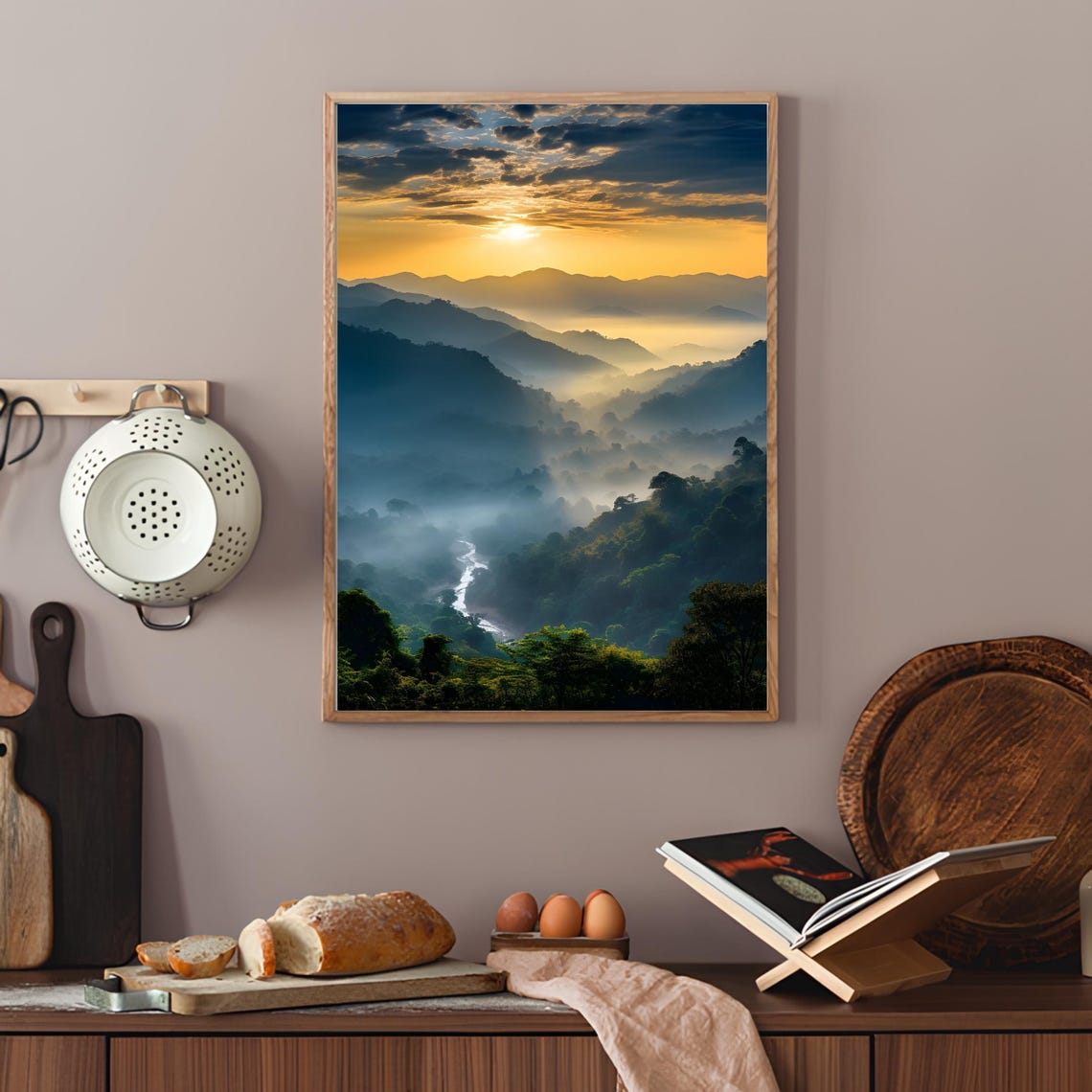 Chiang Mai Thailand Misty Mountain Sunrise River Landscape Poster - Image 2