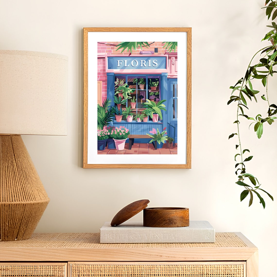 Floris Flower Shop Illustration Poster with Pink Storefront and Plants - Image 2